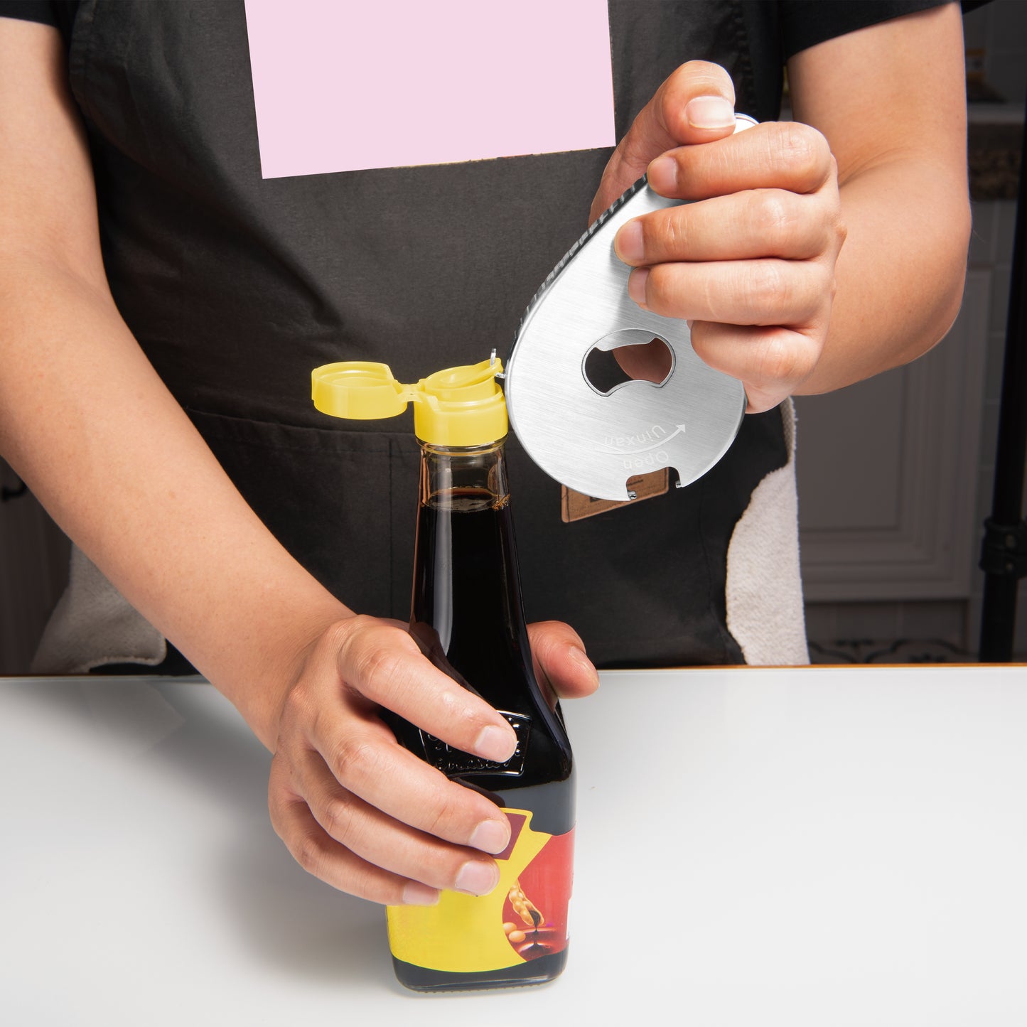 Uinxan Multifunctional Jar and Bottle Opener-Pull Tab Can Openers,Portable,Twist Off 0.6-2.7in Lids,Sealed Rings | Cap Remover Tool,Patent&Unique Gadgets for Weak Hands,Seniors,Elderly,Stainless Steel(Black)