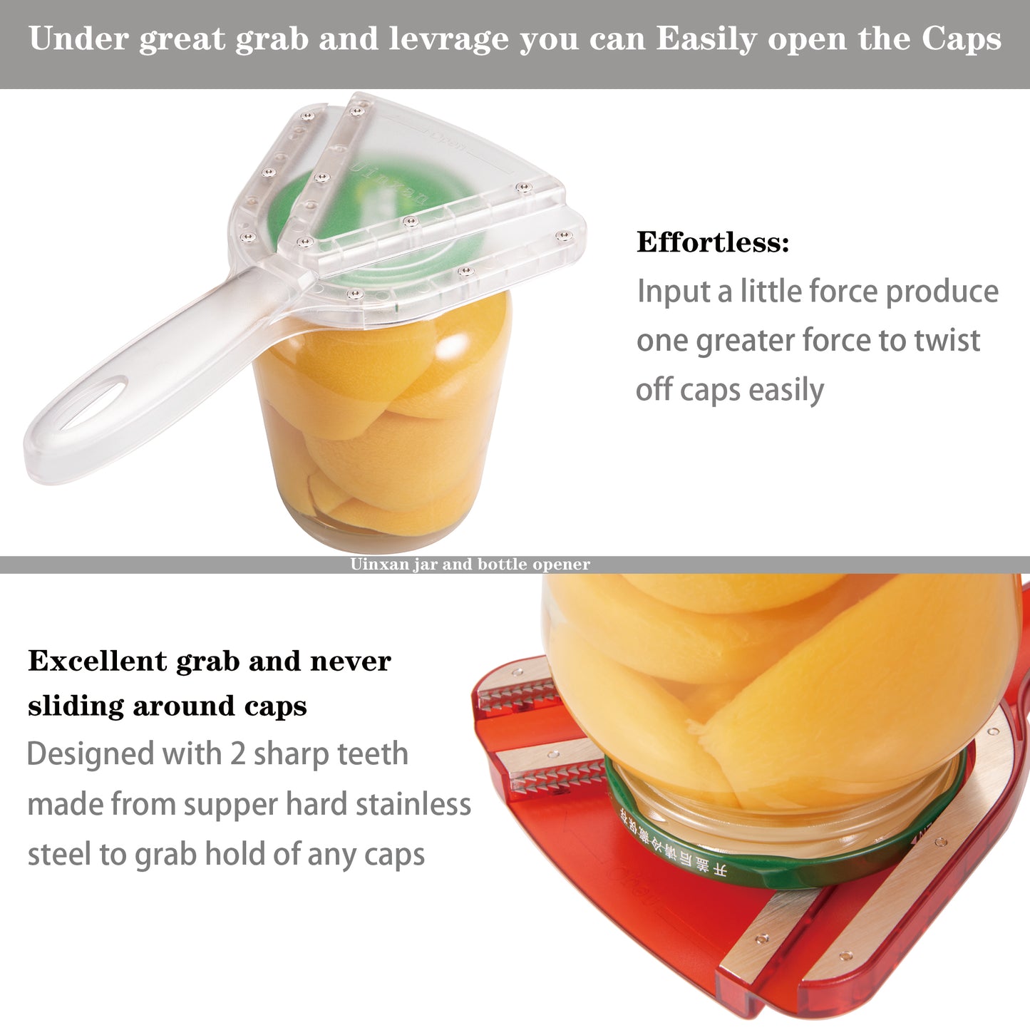 Uinxan Jar Opener for Weak Hand & Seniors with Arthritis,Easy Twist Off Bottle Caps,Patent | Unique Kitchen Gadgets, Christmas Gifts for Elderly/Women/Men(Transparent)