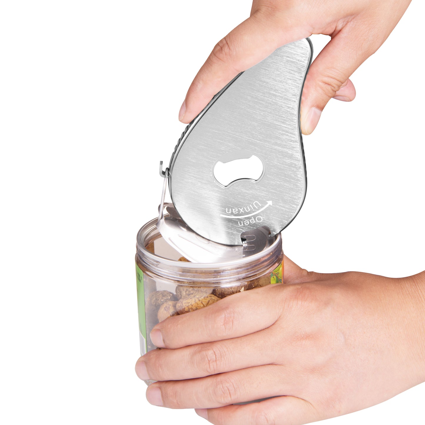 Uinxan Multifunctional Jar and Bottle Opener-Pull Tab Can Openers,Portable,Twist Off 0.6-2.7in Lids,Sealed Rings | Cap Remover Tool,Patent&Unique Gadgets for Weak Hands,Seniors,Elderly,Stainless Steel（Black）