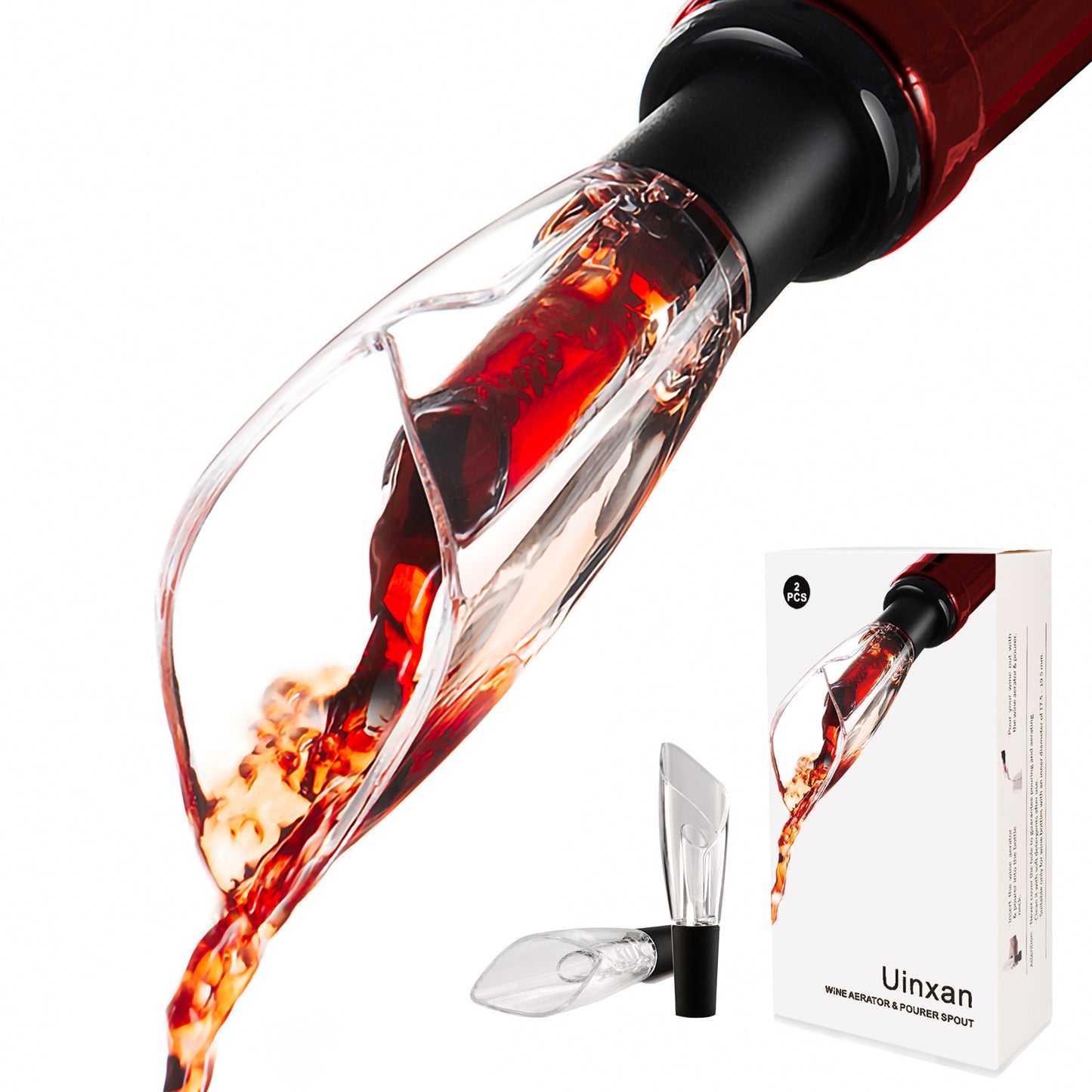 Uinxan 2-Pack Wine Aerator & Pourer - Improves Taste & Aroma, Premium Aerating Pourer & Decanter Spout, No Drip, Gifts for Wine Lovers